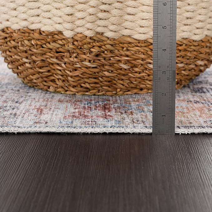 Bloom Rugs Washable Non-Slip 2x3 Rug - Ocean Blue/Brick Traditional Oriental Area Rug for Living Room, Bedroom, Dining Room, and Kitchen - Exact Size: 2' x 3'