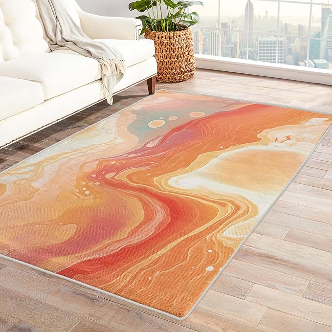 Sunset Rug, 6x9 Rug, Artistic Rugs for Living Room Bedroom Dining, Abstract Large Area Rug, Washable Rug Non Slip Soft Indoor Carpet, Kids and Pets Friendly, Sunset Home & Room Decor