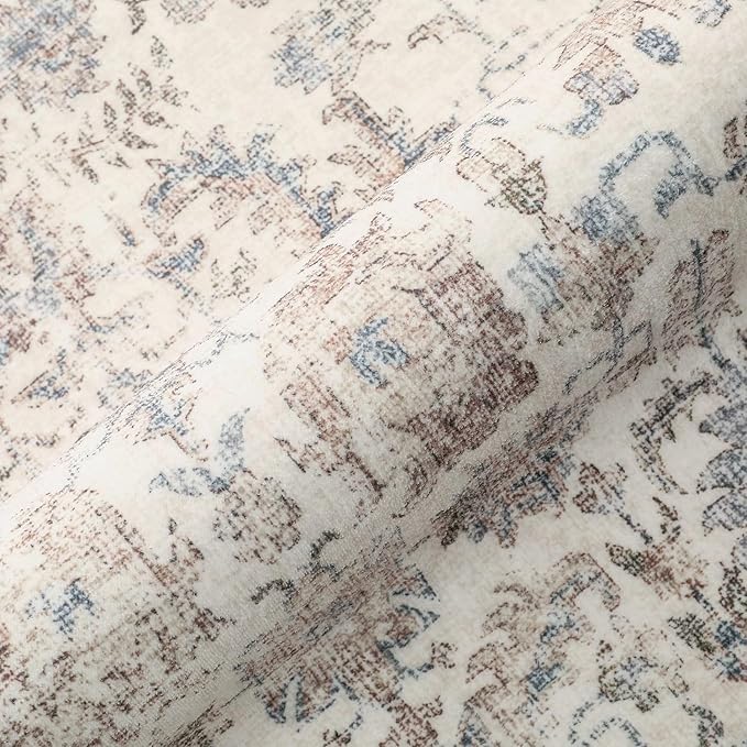 Taupe Entryway Area Rug 2x3 Door Mat Machine Washable Kitchen Vintage Distressed Non Slip Carpet Indoor Retro Floral Accent Throw Small Rug for Bathroom Office Bedroom Dining Living Room