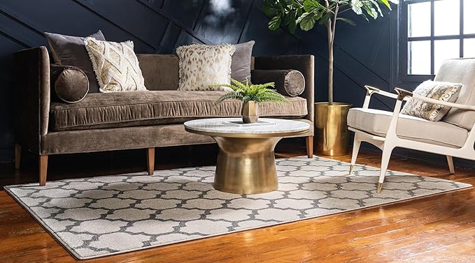 Rugs.com Lattice Collection Rug – 7x10 Beige and Gray Medium-Pile Rug Perfect for Bedrooms, Dining Rooms, Living Rooms