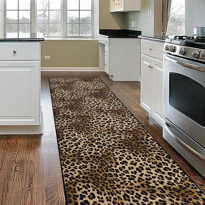 Leopard Rug 2x8 Modern Print Hallway Runner Rug with Rubber Backing Washable Non-Slip Runner Rugs for Bedroom Kitchen Living Room Indoor Decor（2x8ft,Brown）