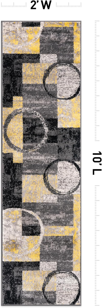 Rugshop Contemporary Circle Design Runner Rug, Fade-Resistant Carpet for Hallway, Kitchen, or Entryway, Yellow, 2' x 10'