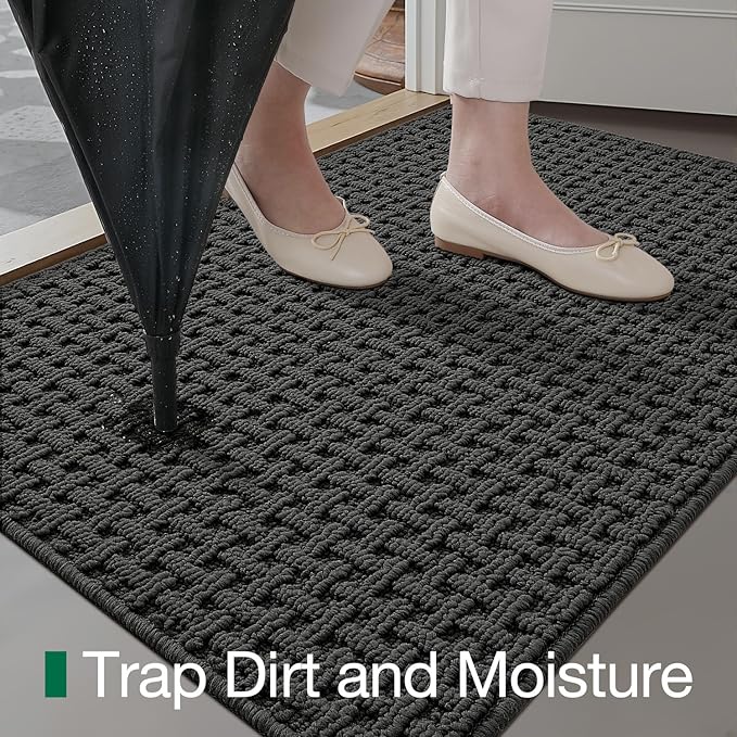 LUMI Washable Door Mat Indoor Entrance 32x48, Dirt Trapper Front Door Mats with Absorbent Interior and Non-Slip Rubber Backing, Entryway Doormat, Grey