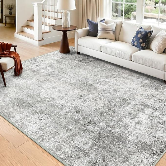 Washable Area Rugs 6'x8' Non-Slip Modern Abstract Soft for Living Room Entryway Bedroom Nursery, Print Pattern, Gray White Grey