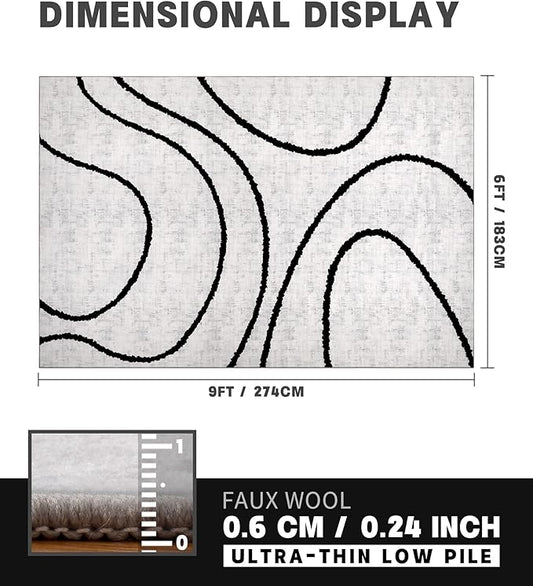 YIHOUSE Black Modern Area Rug 6x9,Abstract Rugs for Bedroom,Black and White Geometric Rug,Minimalist Striped Rug,Dark Washable Area Rugs 5x7 Non Slip Rugs for Living Room，Office