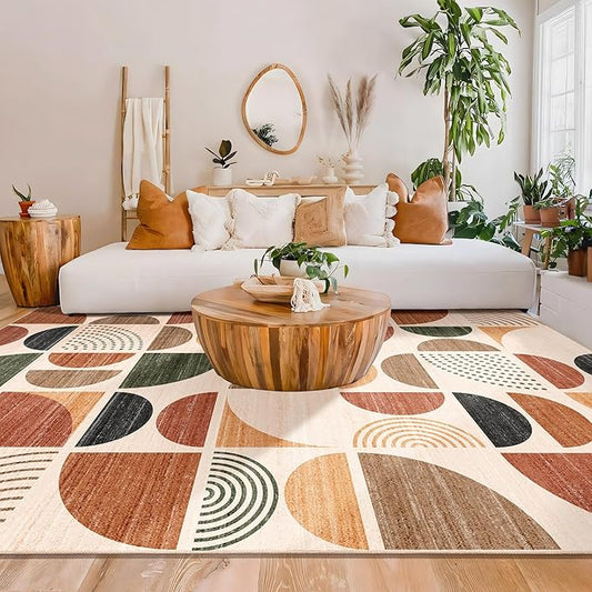 MUJOO 9x12 Area Rugs,Washable Rugs for Living Room Bedroom Dining Room,Large Boho Throw Floor Carpet Non Slip Soft Modern Abstract Bohemian Terracotta