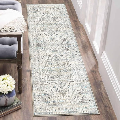 Enkor Runner Rugs for Hallway, 2x6 Washable Soft Non Slip Floor Rugs for Kitchen, Modern Mat for Living Room Bedroom Entryway White & Grey