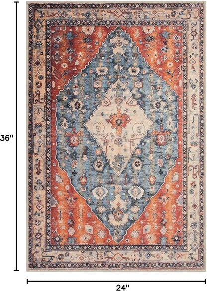 SERISSA Boho Rugs for Entryway, 2x3 Tribal Entryway Rug Non-Slip Washable Small Area Rug, Ultra Soft Oriental Vintage Low-Pile Indoor Door Mat Floor Carpet for Entrance Bedroom Kitchen Bathroom