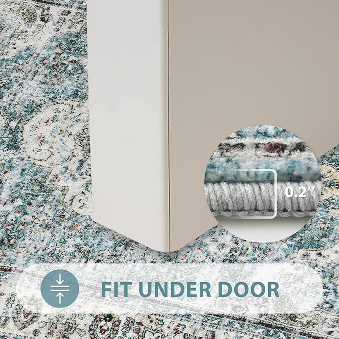 Uphome Blue Bathroom Rugs, Distressed Farmhouse Boho Bath Mat, Comfy Velvet Small Bath Rugs Non Slip Washable, Vintage Oriental Toilet Rug for Sink Shower Vanity, 18x26 inch