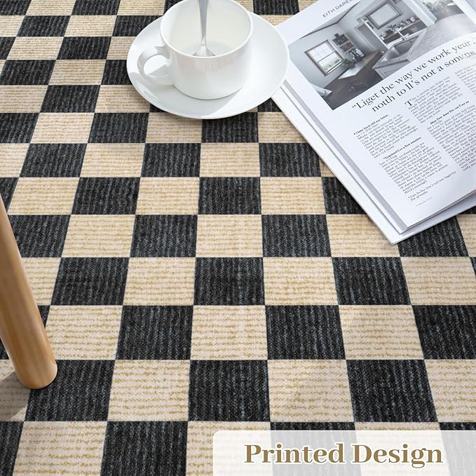 LIVEBOX 9x12 Area Rugs for Living Room, Checkered Non-Slip Washable Rugs, Farmhouse Neutral Classic Geometric Large Boys Area Rug for Bedroom, Carpet for Living Dining Room Office(Black,9'x12')