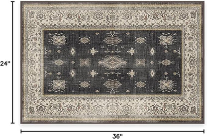 RUGGABLE Washable Vintage Area Rug – Verena Dark Wood 2x3, Stain-Resistant, Non-Slip – Small Machine Washable Rugs for Living Room, Bedroom, Hallway, Entryway & Bathroom–with Cushioned Pad