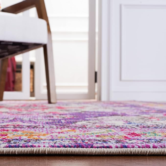 SAFAVIEH Monaco Collection Accent Rug - 4' x 5'7", Violet & Fuchsia, Medallion Distressed Design, Non-Shedding & Easy Care, Ideal for High Traffic Areas in Entryway, Living Room, Bedroom (MNC243P)