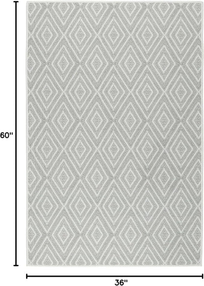Dash and Albert Diamond Machine Washable Area Rug - 3' x 5' Platinum/White - Diamond Accent Rug - Anti-Slip Backing, Lightweight, Machine Washable, High Traffic Areas Kitchen, Mudroom, Laundry Room