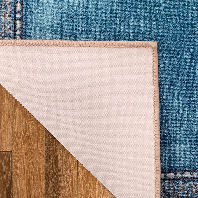 Antep Rugs Alfombras Bordered Modern 2x7 Non-Slip (Non-Skid) Low Pile Rubber Backing Indoor Area Runner Rug (Turquoise Blue, 2' x 7')
