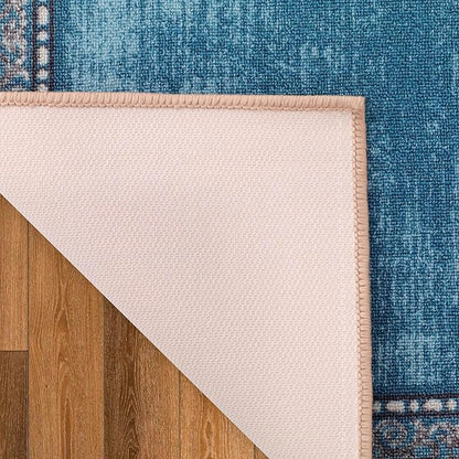 Antep Rugs Alfombras Bordered Modern 2x5 Non-Slip (Non-Skid) Low Pile Rubber Backing Kitchen Area Runner Rug (Turquoise Blue, 2' x 5')