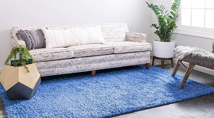 Unique Loom Solid Shag Collection Area Rug (10' x 13' 1" Rectangle, Periwinkle Blue)