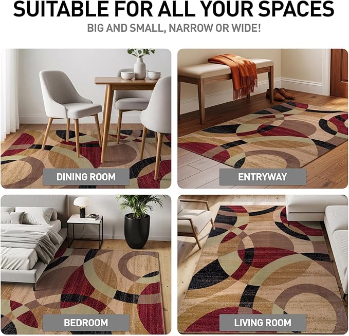 Rugshop Contemporary Abstract Circles Perfect for high Traffic Areas of Your Living Room,Bedroom,Home Office,Kitchen Easy Cleaning Area Rug 2' x 3' Multi