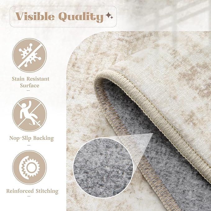 Runner Rug 2x6 Washable Rug, Vintage Boho Medallion Hallway Runner Non-Slip Soft Low Pile Distressed Floor Carpet Retro Doormat for Kitchen Bedroom Laundry Entryway Bathroom (Beige, 2'x6')