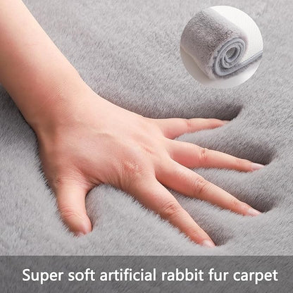 Solid Color Rabbit Fur Carpet, Ultra-Soft and Cozy, Perfect for Bedroom, Living Room Decor and Comfort (Gray, 4' x 6')