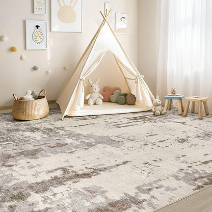 5x7 Area Rug Living Room Rugs - Washable Neutral Modern Abstract Soft Thin Rug Indoor Floor No Slip Rug Carpet for Bedroom Under Dining Table Home Office Decor - Brown/Grey/Beige