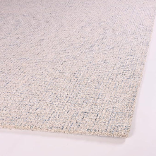 Hand-Tufted 100% Wool Pile Area Rug – Geometric Textured Grid Check Pattern – Thick and Durable Floor Carpet for Bedroom, Living Room, Kids Room, and Dining Area (Ivory Blue, 5' x 7')