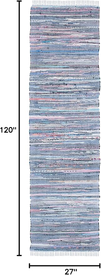 SAFAVIEH Rag Rug Collection Runner Rug - 2'3" x 10', Purple & Multi, Handmade Boho Stripe Cotton, Ideal for High Traffic Areas in Living Room, Bedroom (RAR121D)