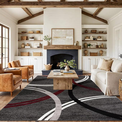 Rugshop Modern Wavy Circles Design Non-Shedding Area Rug, Carpet for Living Room, Dining Room, or Office,Grand Room,Open Spaces Red, 12' x 15'