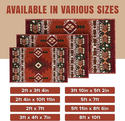 YHSF South West Native American Area Rug C318 - Easy Clean, Thick, Soft, Durable Native Tribal American Indian Inspired Rug for Bedroom/Living Room and More - Rust, 2 Feet x 3 Feet 4 Inches