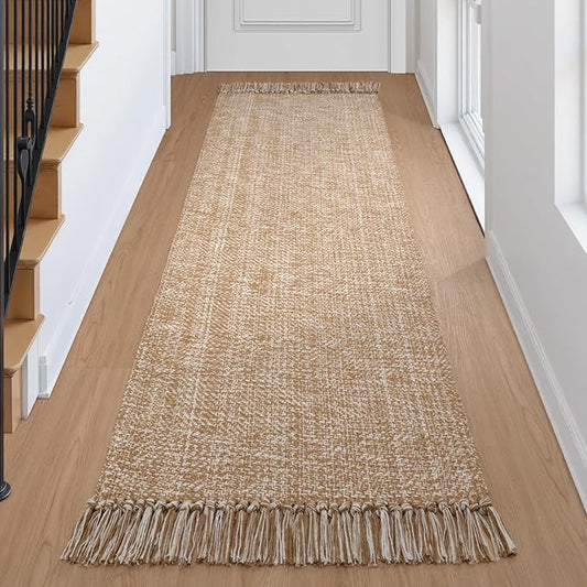 Collive Hallway Runner Rug, 2' x 6' Hand Woven Reversible Washable Entryway Rugs, Tan Cotton Modern Laundry Room Carpet Long Farmhouse Carpets for Bathroom Sink Foyer Bedroom