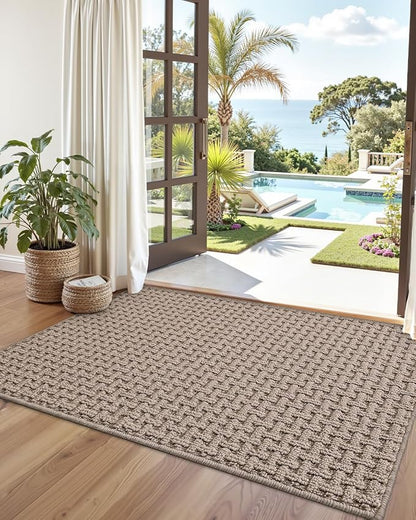 DEXI Front Entryway Door Mat Non Slip 48x72, Large Double Entry Way Mats Inside Entrance Low Profile, Welcome Doormat Dirt Trapper for Garage House Floor Home Porter Hall Backdoor Area, Light Taupe