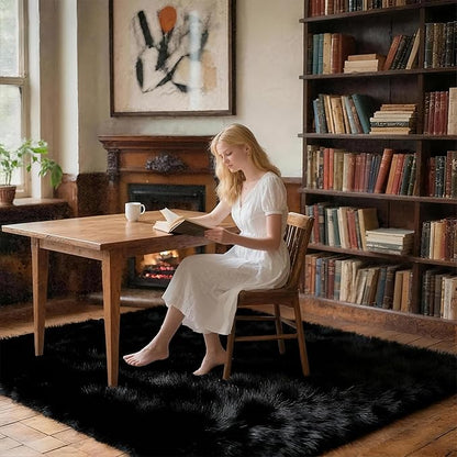 5x7 Solid Fluffy Black Area Rug – Washable, Durable,Large Living Room Rug, Non-Slip High Pile Shag Rugs for Bedroom, Bedside, Dorms, Nursery Rooms, Kids Room, Soft Indoor Floor Carpet Decor