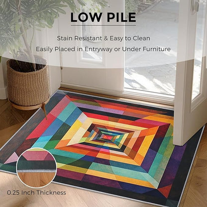 4x6 Colorful Geometry Rugs for Bedroom Decor, Washable Abstract Geometric Pattern Area Rug, Living Room Home Decoration, Non Slip Soft Thin, Abstract Art Decor Carpet PF-P 49