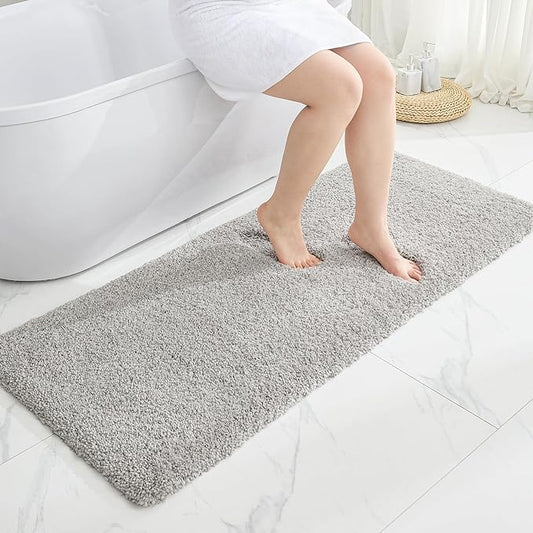 Gray Bathroom Runner Rug 24x59 Non Slip Fluffy Long Bath Mat for Bathroom Floor Washable Plush Luxury Bath Rug for Tub Absorbent Shower Sink Mat Bedside Rug