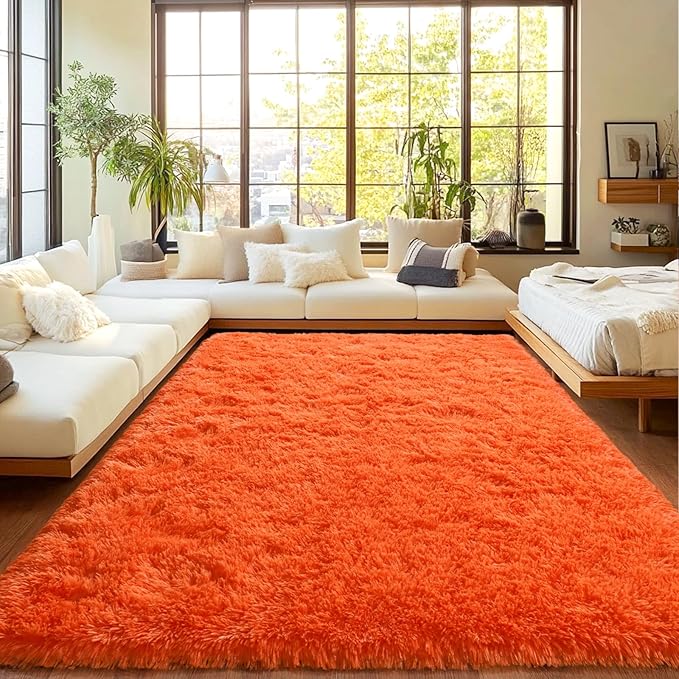 Area Rugs for Living Room, Soft Shaggy Carpets for Living Room, Fuzzy Rugs for Kids' Room, Perfect Decor for Modern Home Orange 9x12 Feet