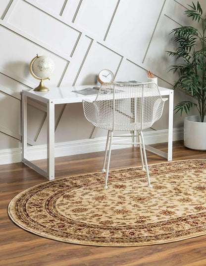 Unique Loom Voyage Collection Traditional Oriental Classic Area Rug (5' 0 x 8' 0 Oval, Ivory/Gold)
