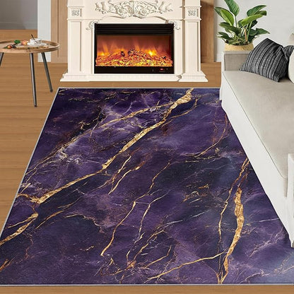 3x5 Abstract Marble Dorm Rug - Purple-Marble Small Rugs for Bedroom, Luxury Stone Pattern Area Rug Washable Non Slip for Bedroom Kitchen Living Room Entryway