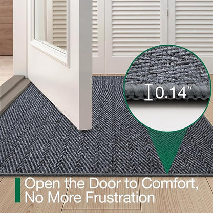 LUMI Ultra Thin Indoor Door Mat for Entrance 17"x30", Non Slip Entryway Mat, Low Profile Doormat, Unique Herringbone Design Carpet for Inside, Patio, Porch, Medium Gray