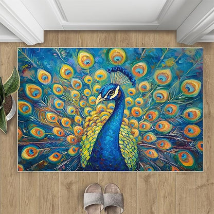 Peacock Area Rug 3x4-3x4 Rug, Wonderful Peacock Rugs for Living Room, Teal Turquoise Carpet, Peafowl Washable Area Rugs for Bedroom, Aesthetics Carpet - Peafowl Home Decor & Gifts