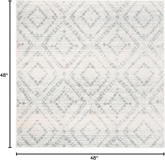 SAFAVIEH Adirondack Collection Area Rug - 4' Square, Ivory & Light Blue, Modern Diamond Distressed Design, Non-Shedding & Easy Care, Ideal for High Traffic Areas in Living Room, Bedroom (ADR131T)