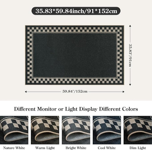 OJIA Easy Jute Outdoor Rug 3x5 Washable Rugs for Entryway, Checkered Border Black Front Door Rug Non-Slip Door Mats Indoor Outdoor Rugs Farmhouse 3x5 Area Rug for Porch Outside Patio Living Room