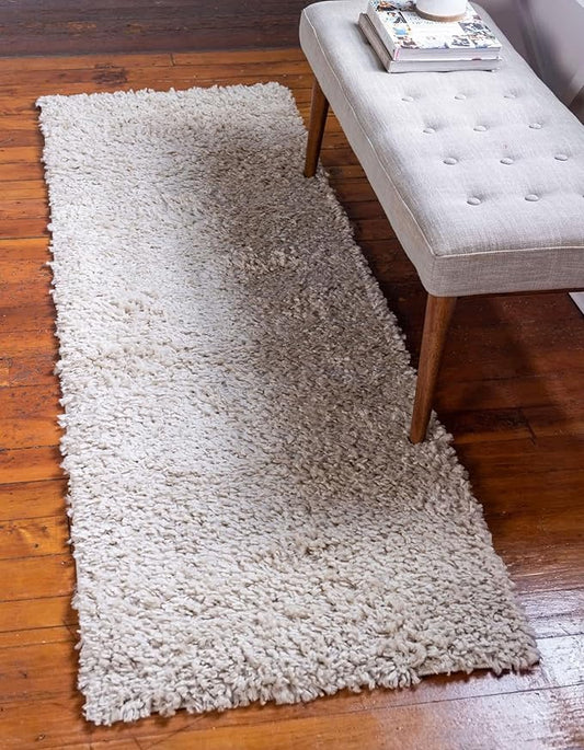 Unique Loom Davos Shag Collection Area Rug - Solid (2' 2" x 8' Runner, Linen)