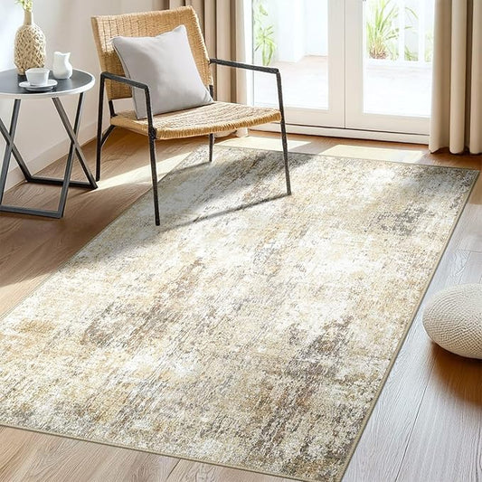 Washable Area Rugs 3'x5' Non-Slip Modern Abstract Soft for Living Room Entryway Bedroom Nursery, Print Pattern, Neutral Brown Gray