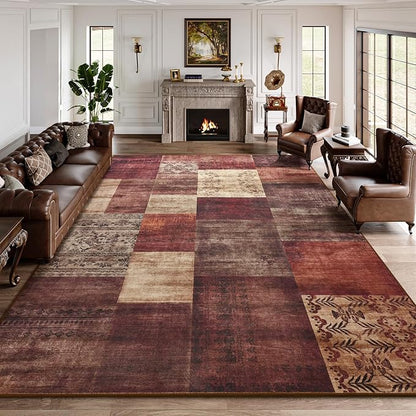DweIke Washable Area Rugs for Living Room, 6x9 Large Bedroom Rugs, Geometric Print Non Slip Low Pile Indoor Throw Carpets for Bedroom Apartment Dining Room Home Office Hardwood Floor, Red