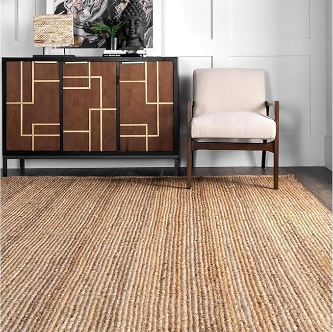 Handwoven Jute Rug for Home Décor, Boho Reversible Braided Carpet, Ethnic Rectangular Area Mat for Indoor Outdoor Living Room or Bedroom (8 Ft 6 Inch x 11 Ft 6 Inch)