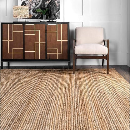 Handwoven Jute Rug for Home Décor, Boho Reversible Braided Carpet, Ethnic Rectangular Area Mat for Indoor Outdoor Living Room or Bedroom (8 Ft 6 Inch x 11 Ft 6 Inch)