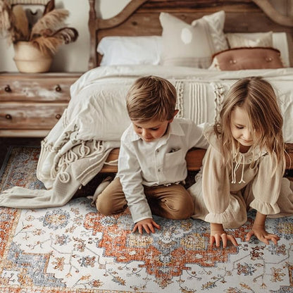 jinchan Runner Rug 3x10 Vintage Hallway Runner Boho Washable Rug Floral Medallion Retro Non Slip Classic Thin Soft Carpet for Kitchen Bedroom Bathroom Laundry Room Doorway Brick Red