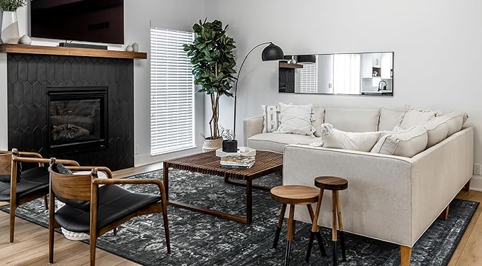 Morebes Vintage 8x10 Area Rugs for Living Room, Washable Black Rugs for Bedroom Farmhouse Non-Slip, Soft Distressed Indoor Floor Boho Carpet for Dining Room Playroom Home Office