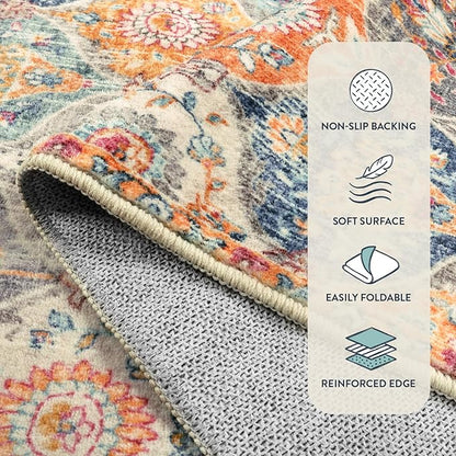 Lahome Moroccan Trellis Washable Rug, 2x3 Kitchen Rugs for Entryway Bathroom, Non-Slip Indoor Door Mat Ultra-Thin, Small Oriental Throw Carpet for Bedroom Entry, Cream/Multi