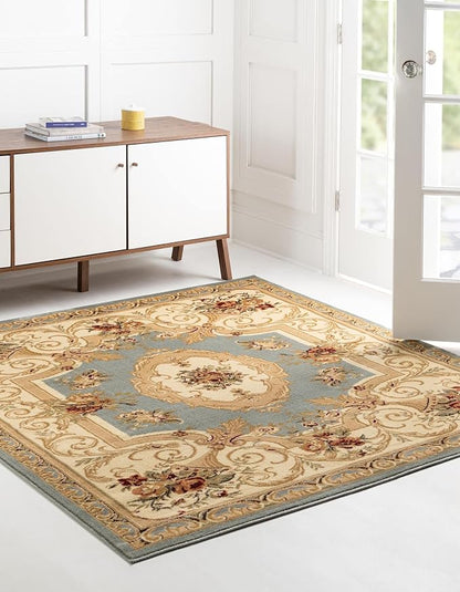 Rugs.com Chateau Collection Rug – 6 Ft Square Light Blue Medium Rug Perfect for Living Rooms, Kitchens, Entryways