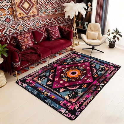 Bohemian Style 5x7 Area Rug Watercolor Living Room Rug | Victorian Decor Antique Rugs for Bedroom, Boho Floral Baroque Carpet Indoor Floor Mat